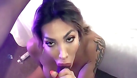 Tattooed amateur blonde gets her big black cock deepthroated