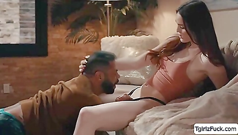 Big tits brunette babe is having anal sex with a guy