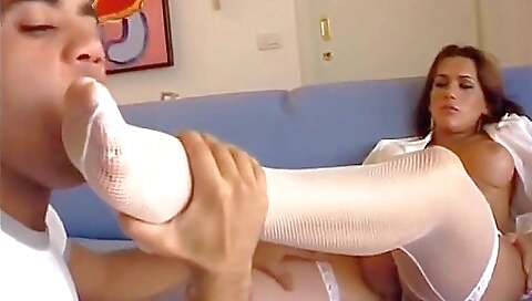 Big tits nurse in vintage stockings fucked by a dude