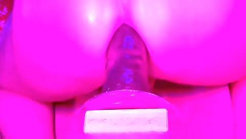 Blonde solo video with a white dress and big vibrator