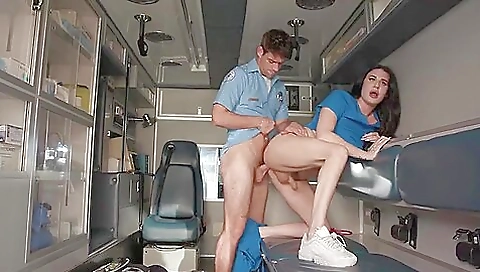 Brunette nurse with a tattoo on her ass is in the hospital